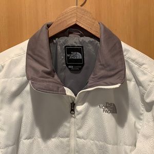 North Face jacket, size large in white with gray interior.